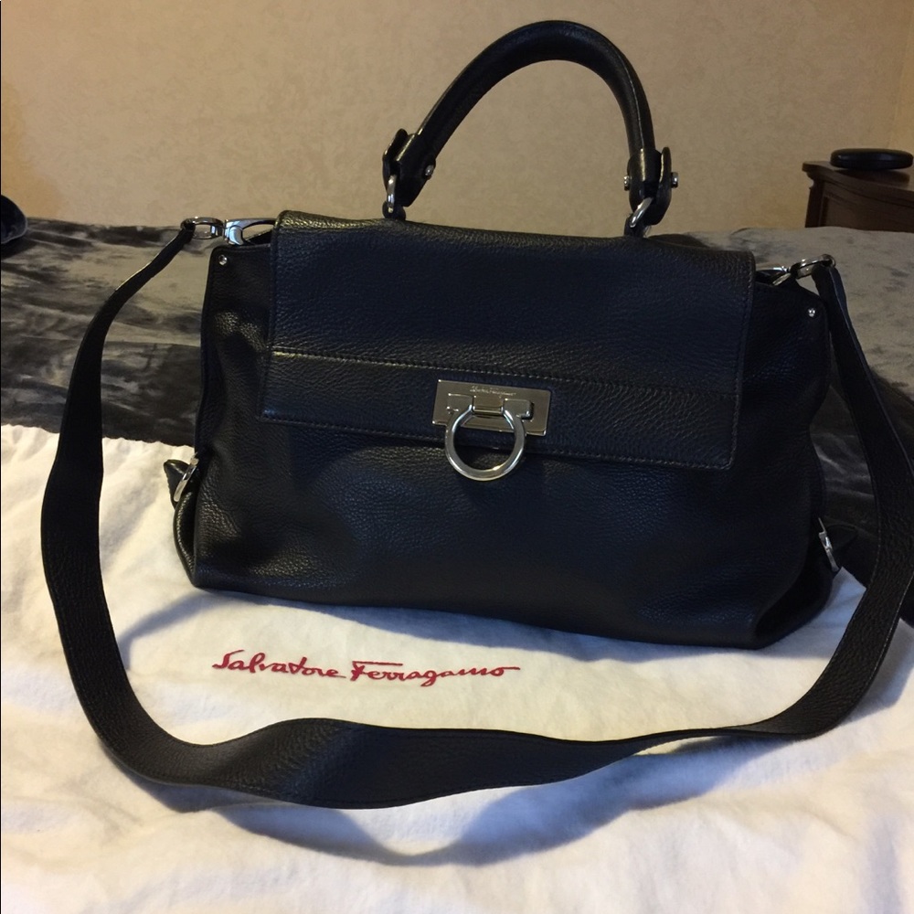 Salvatore Ferragamo black leather satchel